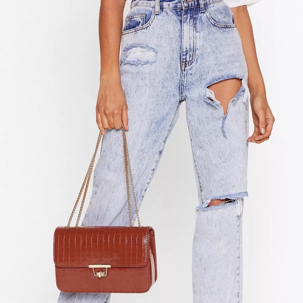 Faux Leather Croc Shoulder Bag